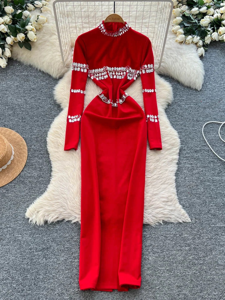 Faionable Heavy Diamond Embedded High Collar Women's Dr Autumn Winter Slimming Waist Design Ele Long Dr
Faionable Heavy Diamond Embedded High Collar Women's Dr Autumn Winter Slimming Waist Design Ele Long Dr