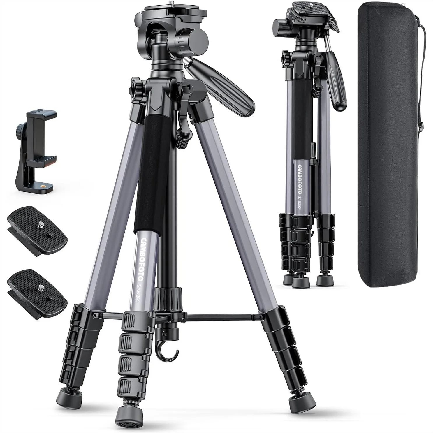 74" Aluminum Camera Tripod Heavy Duty for DSLR Mirrorless Smartphones with 360° Pan Head Phone Mount
74" Aluminum Camera Tripod Heavy Duty for DSLR Mirrorless Smartphones with 360° Pan Head Phone Mount
