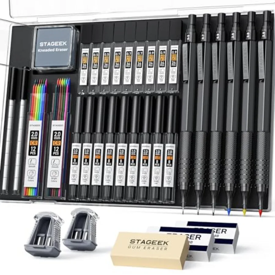 35PCS Art Mechanical Pencil Set in Case 0.5 0.7 0.9 2.0 Graphite Metal Drawing Drafting Pencils, Sharpener Erasers 384PCS Lead
35PCS Art Mechanical Pencil Set in Case 0.5 0.7 0.9 2.0 Graphite Metal Drawing Drafting Pencils, Sharpener Erasers 384PCS Lead