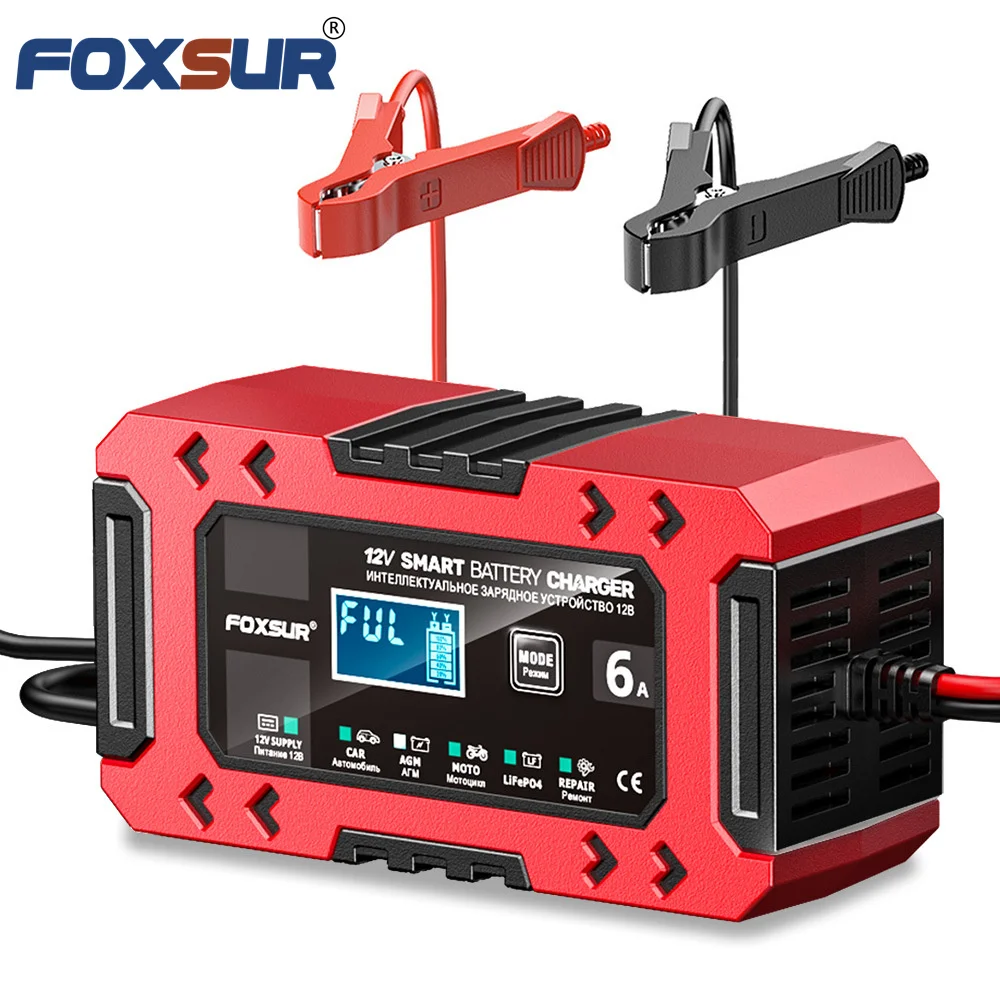 Foxsur Car Battery Charger 12V 6A Starting Universal Lifepo4 Lead Acid Battery Charger with Power Supply
Foxsur Car Battery Charger 12V 6A Starting Universal Lifepo4 Lead Acid Battery Charger with Power Supply