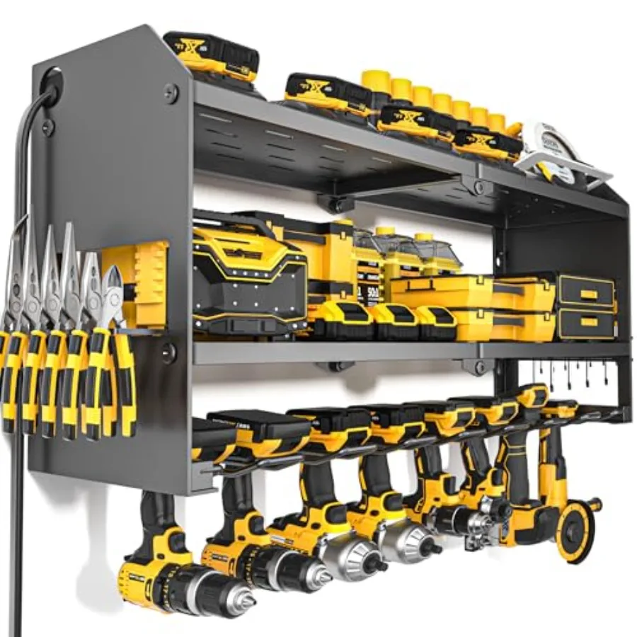 Power Tool Organizer with Charging Station Wall Mount for Garage: Black Steel Shelf with Surge-Protected Power Strip Cordless D
Power Tool Organizer with Charging Station Wall Mount for Garage: Black Steel Shelf with Surge-Protected Power Strip Cordless D