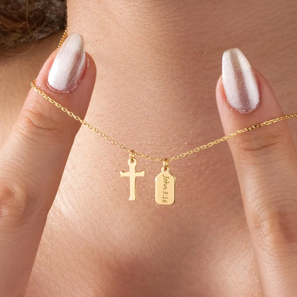 Custom Dainty Cross Pendant Necklace Gold Plated Personalized Engraved Name Tag Necklace For Sister Fashion Jewelry
Custom Dainty Cross Pendant Necklace Gold Plated Personalized Engraved Name Tag Necklace For Sister Fashion Jewelry