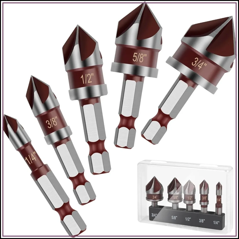 5PC 82° Countersink Bit Set, 1/4-3/4, HSS, Hex Shank for Wood/Metal/Plastic
5PC 82° Countersink Bit Set, 1/4-3/4, HSS, Hex Shank for Wood/Metal/Plastic