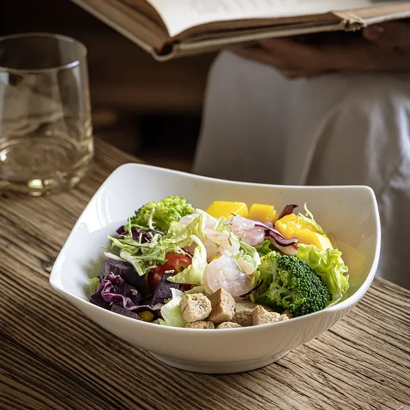 Pure White Simple Square Ceramic Four-corner Design Sense Special-shaped Household Tableware Vegetable Fruit Salad Bowl Plate
Pure White Simple Square Ceramic Four-corner Design Sense Special-shaped Household Tableware Vegetable Fruit Salad Bowl Plate