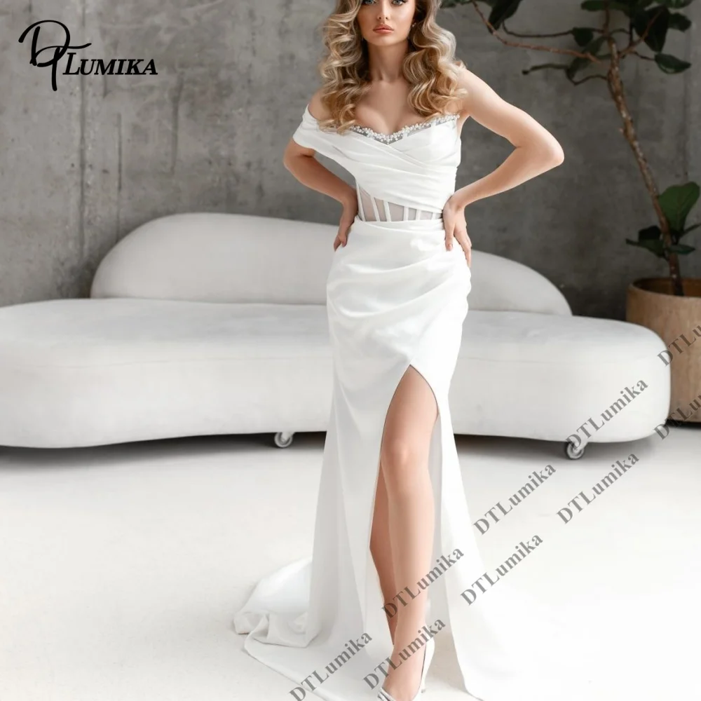 DTLumika High Slit Wedding Dress Off Shoulder Satin Mermaid Silhouette Rhinestone Trim Mesh Detail Bridal Gown Customized Bride
DTLumika High Slit Wedding Dress Off Shoulder Satin Mermaid Silhouette Rhinestone Trim Mesh Detail Bridal Gown Customized Bride