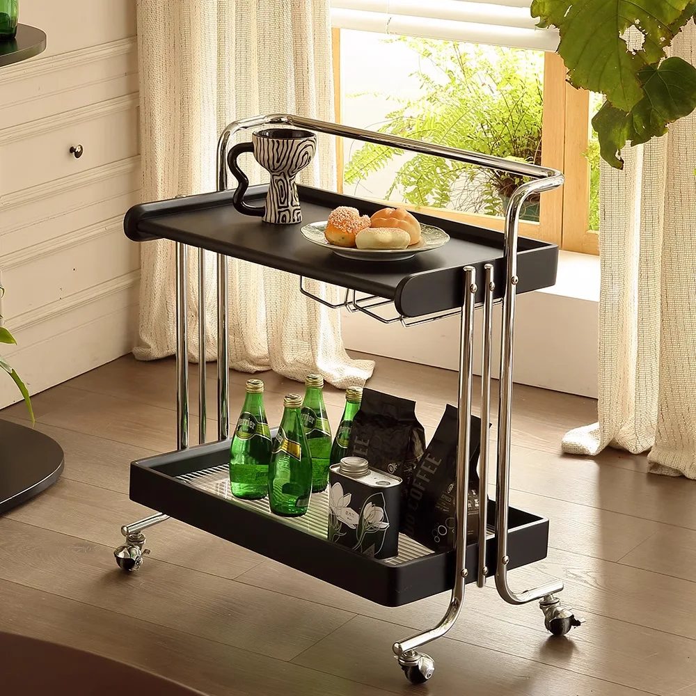 Mobile cart shelf - portable side table - solid wood retro style for living room
Mobile cart shelf - portable side table - solid wood retro style for living room