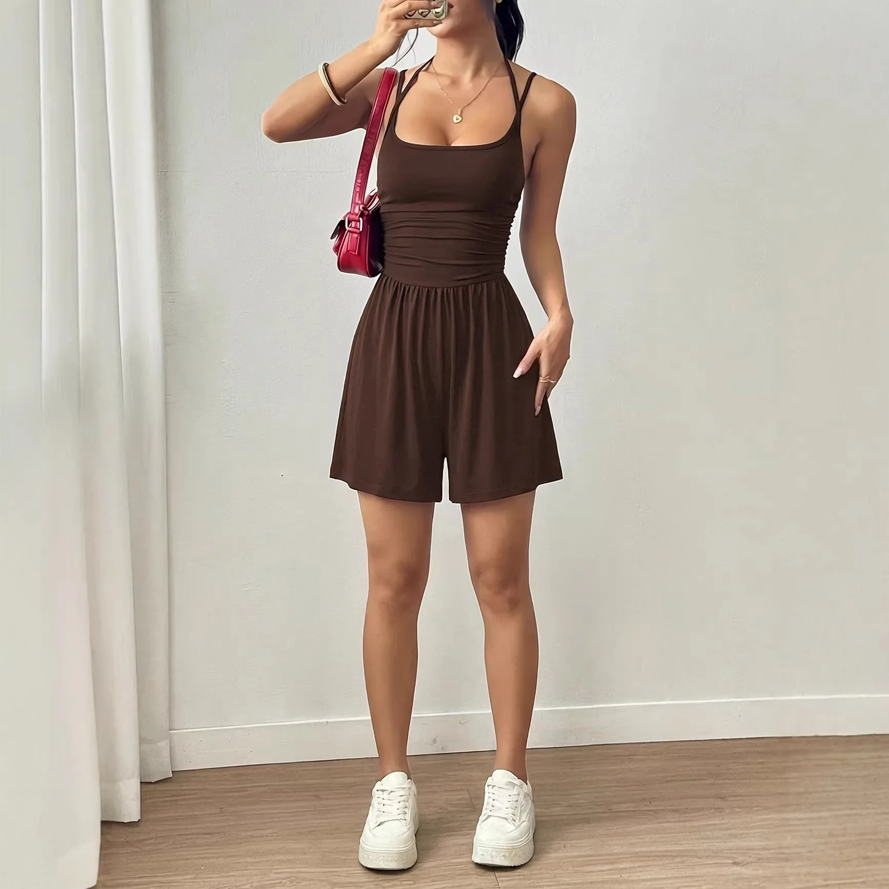 New sling Black Halter Neck Ruched Sleeveless Romper Jumpsuit Casual High Waist Loose Shorts Playsuit For Summer Streetwear
New sling Black Halter Neck Ruched Sleeveless Romper Jumpsuit Casual High Waist Loose Shorts Playsuit For Summer Streetwear