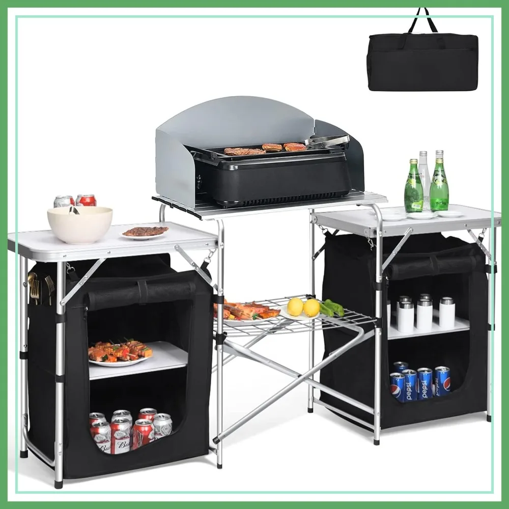 Portable Camping Kitchen Station with 26" Tabletop, 2 Side Tables, Storage, Windscreen, Outdoor Prep for BBQ Picnic
Portable Camping Kitchen Station with 26" Tabletop, 2 Side Tables, Storage, Windscreen, Outdoor Prep for BBQ Picnic