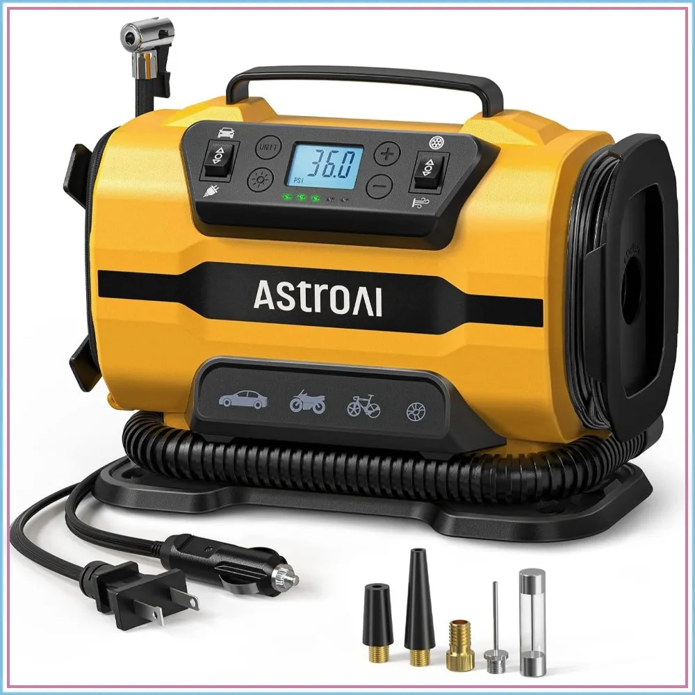 Portable Tire Inflator 150PSI Dual Power with Dual Motors & LED Light, Car Accessories for Cars, Bikes, Air Mattresses, Yellow
Portable Tire Inflator 150PSI Dual Power with Dual Motors & LED Light, Car Accessories for Cars, Bikes, Air Mattresses, Yellow