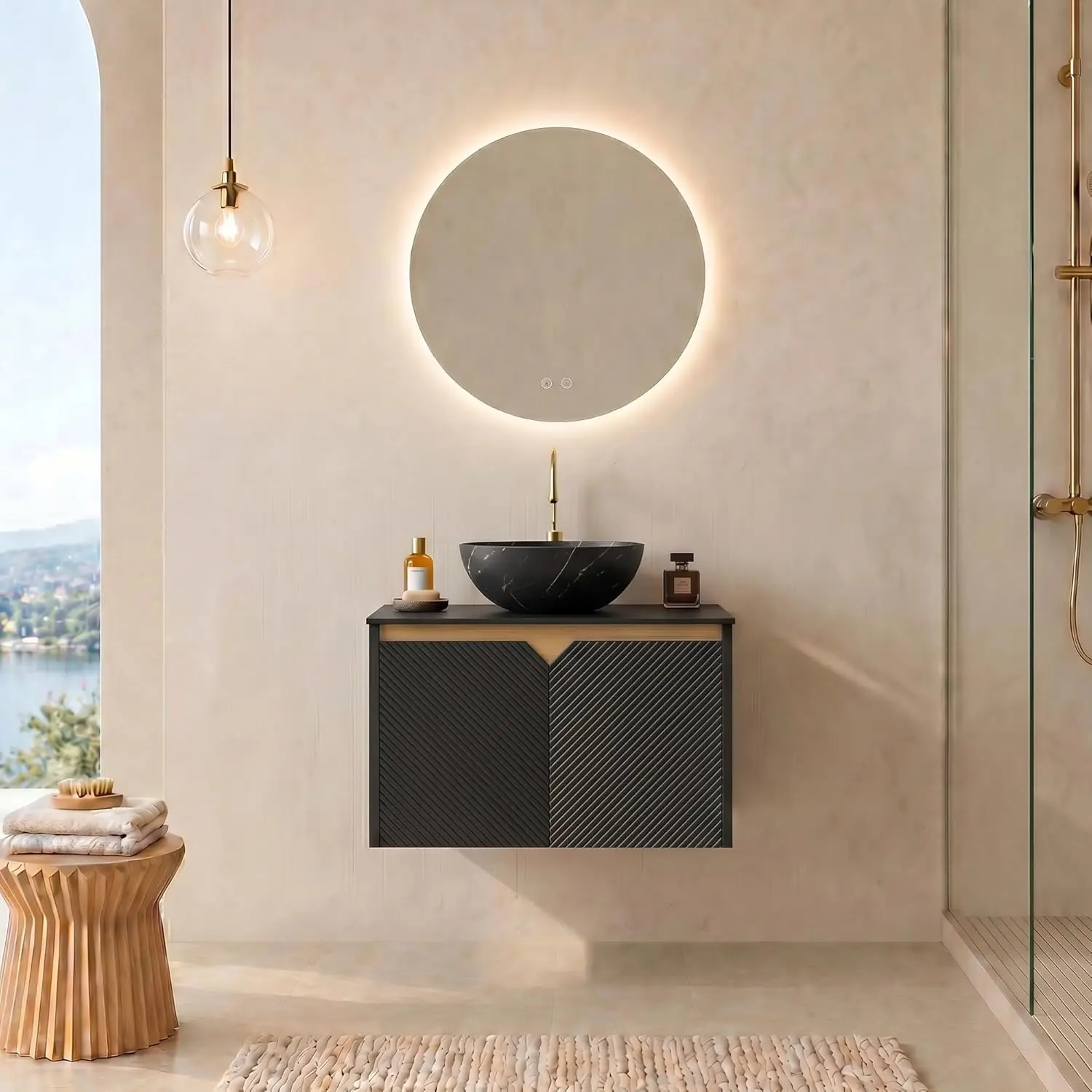 24in Wall Mount Bathroom Vanity w/ Sink, Fluted Storage Cabinet, Black Sintered Stone Top, Soft-Close, Customized
24in Wall Mount Bathroom Vanity w/ Sink, Fluted Storage Cabinet, Black Sintered Stone Top, Soft-Close, Customized