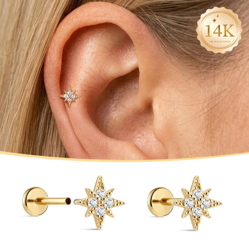 AIDE 14K Solid Gold Stud Earrings for Women 18G Star North Star Flat Back Earrings Gold for Piercing Cartilage Hoop Earrings
AIDE 14K Solid Gold Stud Earrings for Women 18G Star North Star Flat Back Earrings Gold for Piercing Cartilage Hoop Earrings