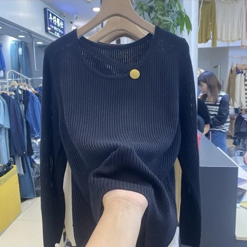 Loose Round Neck Halter Neck Striped Long-sleeved Top for Women Sweater Autumn Winter Korean Style Fashion Knitted Sweater Women
Loose Round Neck Halter Neck Striped Long-sleeved Top for Women Sweater Autumn Winter Korean Style Fashion Knitted Sweater Women