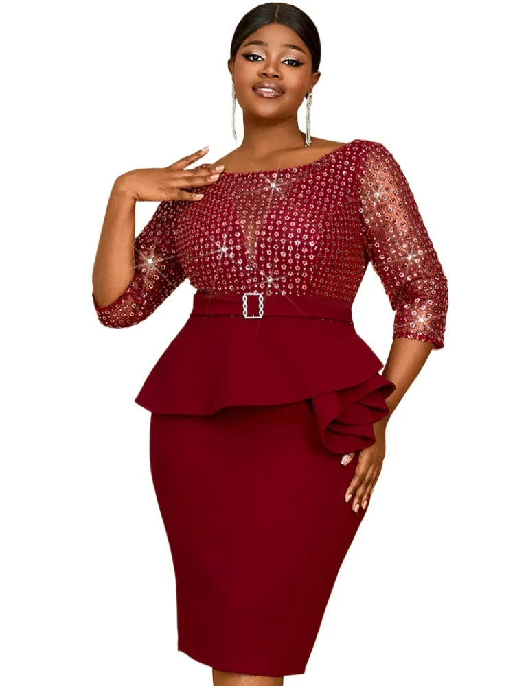 African Dresses For Women Summer Spring Africa Clothing 3/4 Sleeve Sexy O-Neck Perspective Slim Office Lady Party Dress 2025
African Dresses For Women Summer Spring Africa Clothing 3/4 Sleeve Sexy O-Neck Perspective Slim Office Lady Party Dress 2025