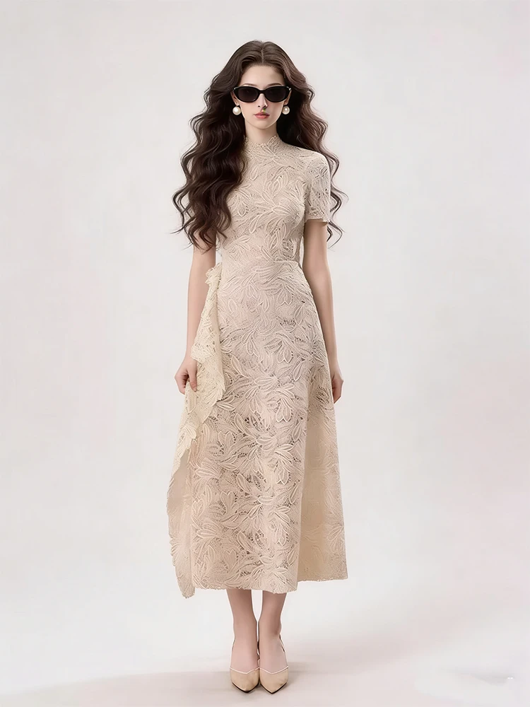 Elegant Romantic Lace Hook Floral Dress Women's High Waist Slimming Long Evening Gown Vintage Style Midi Skirt Zipper Closure
Elegant Romantic Lace Hook Floral Dress Women's High Waist Slimming Long Evening Gown Vintage Style Midi Skirt Zipper Closure