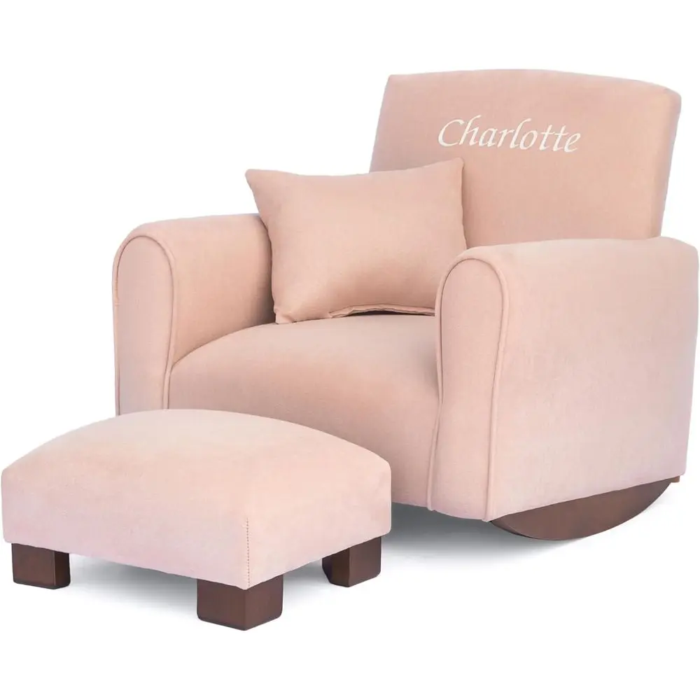 Customized Toddler Rocking Chair with Name, Plush Kids Armchair in Blush Suede
Customized Toddler Rocking Chair with Name, Plush Kids Armchair in Blush Suede