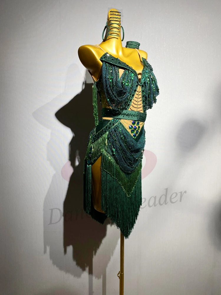 Latin Dance Adult Children'S Dress AB Stone High-End Custom Jade Green Tassel Dress Cha Cha Tango Women'S Clothing
Latin Dance Adult Children'S Dress AB Stone High-End Custom Jade Green Tassel Dress Cha Cha Tango Women'S Clothing