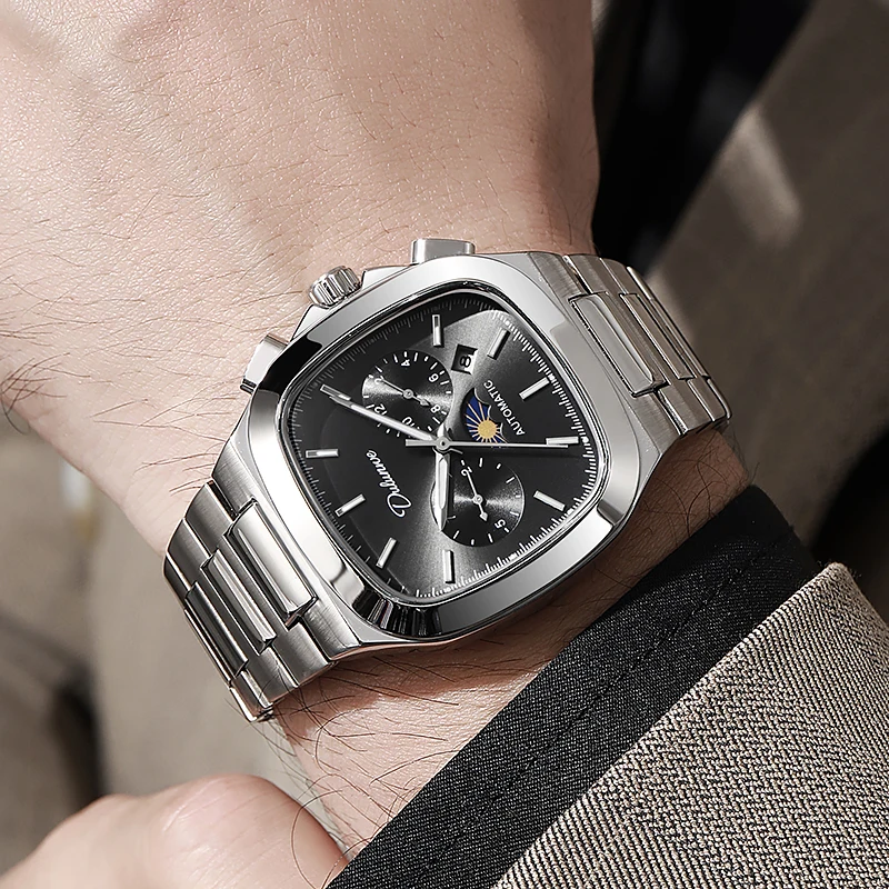 Механические часы DULUNWE с квадратным скелетом, роскошный механизм, автоматические часы в стиле ретро для мужчин, стальной ремешок, светящиеся стрелки
Механические часы DULUNWE с квадратным скелетом, роскошный механизм, автоматические часы в стиле ретро для мужчин, стальной ремешок, светящиеся стрелки