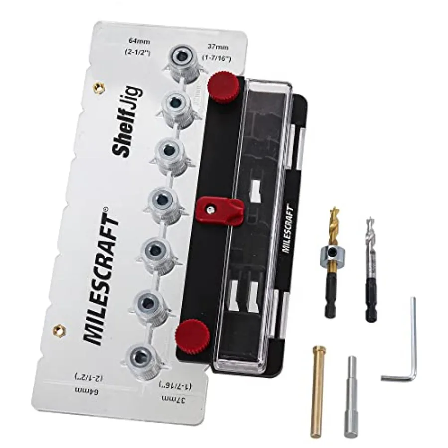 1343 Shelf Jig Create ¼ in. and 5mm Shelf Pin Holes for Cabinets. Standard 32mm Spacing. Shelf Pin Jig includes Two Drill Bits
1343 Shelf Jig Create ¼ in. and 5mm Shelf Pin Holes for Cabinets. Standard 32mm Spacing. Shelf Pin Jig includes Two Drill Bits