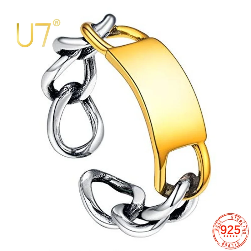 U7 Custom 925 Silver Open Ring Cuff for Woman Gold Color Cuban Link Chain Laser Engraving Flat Band Charm Stackable Ring
U7 Custom 925 Silver Open Ring Cuff for Woman Gold Color Cuban Link Chain Laser Engraving Flat Band Charm Stackable Ring