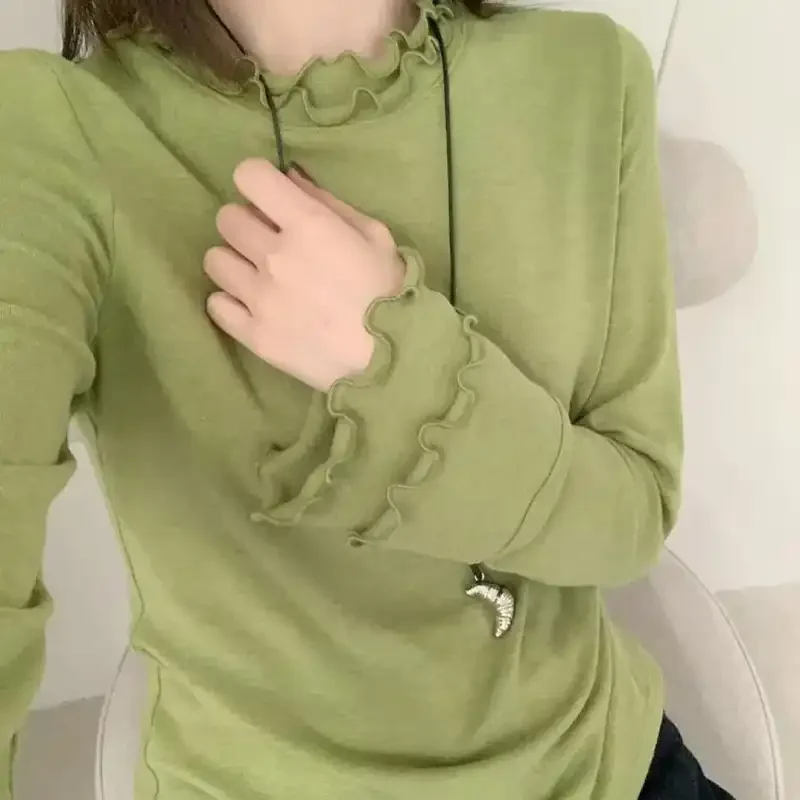 Women's Sweet Ruffle Collar Solid Princess Sleeve T-Shirt Spring Autumn Versatile Pullover Base Layer Long Sleeve Office Top
Women's Sweet Ruffle Collar Solid Princess Sleeve T-Shirt Spring Autumn Versatile Pullover Base Layer Long Sleeve Office Top