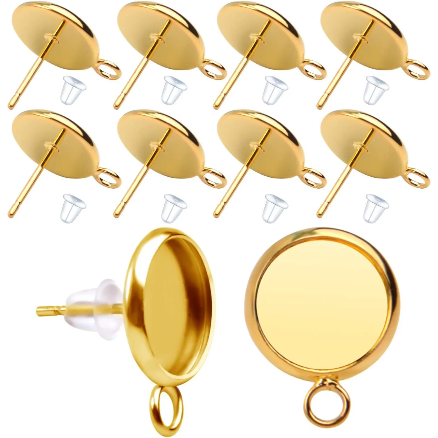 20 шт., пустые серьги-гвоздики с кабошоном, 10 мм, ушная стойка и 20 шт., силиконовая прозрачная задняя часть уха для изготовления сережек (золото)
20 шт., пустые серьги-гвоздики с кабошоном, 10 мм, ушная стойка и 20 шт., силиконовая прозрачная задняя часть уха для изготовления сережек (золото)