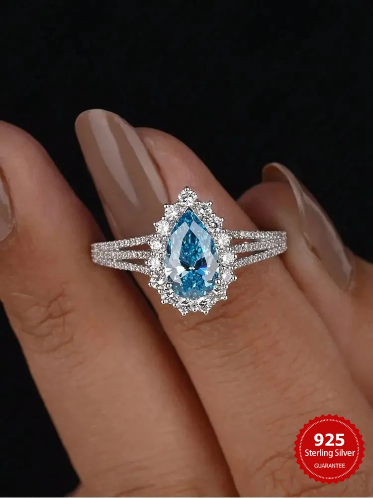 925 Sterling Silver Vintage Fashion Sea Blue Pear Zircon Ring For Women Engagement Wedding Simple High Quality Fine Jewelry
925 Sterling Silver Vintage Fashion Sea Blue Pear Zircon Ring For Women Engagement Wedding Simple High Quality Fine Jewelry