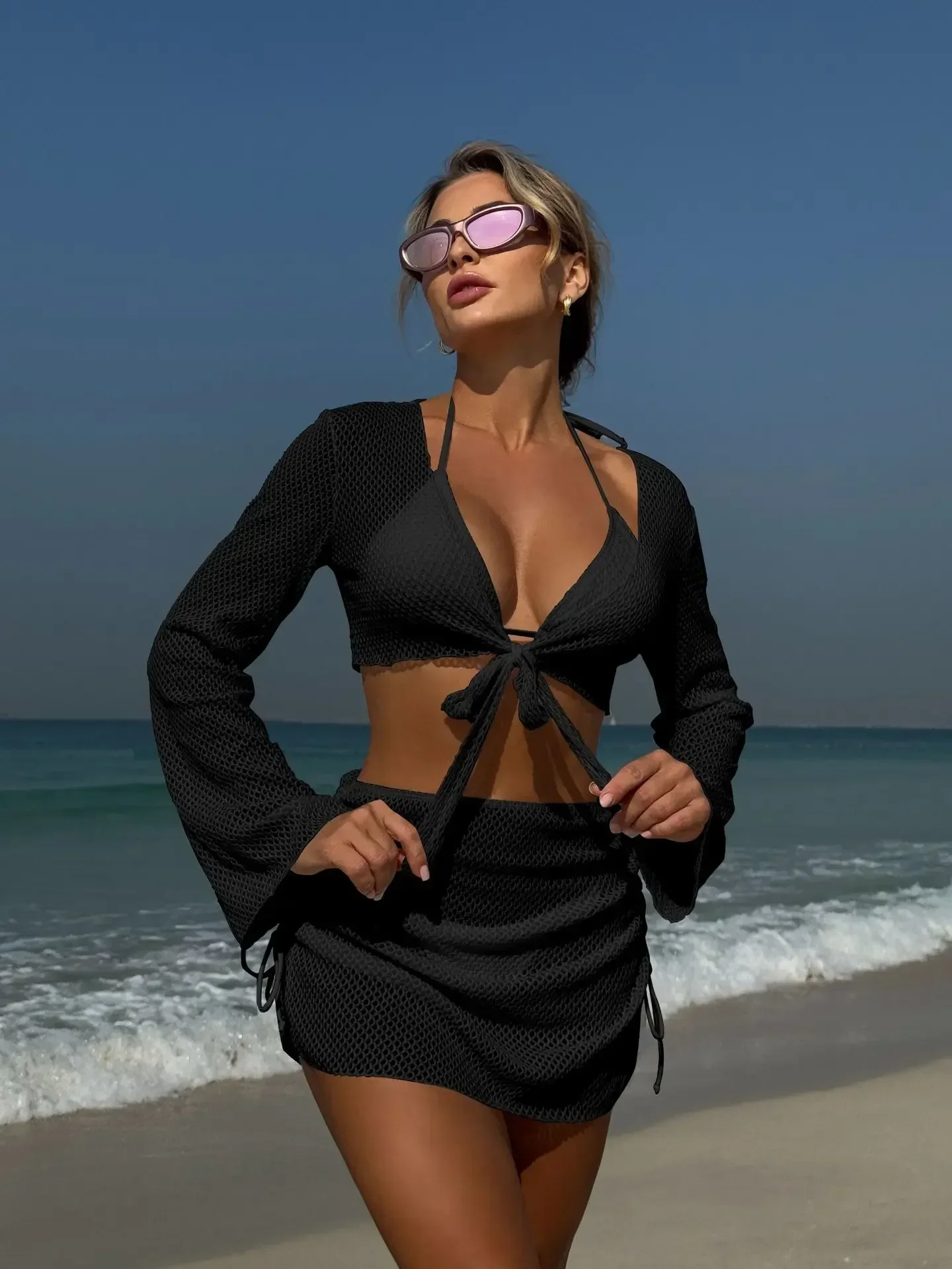 Summer 4 Piece Bikini Set 2025 Women Sexy Black Long Sleeve Cover Up and Skirt Swimsuit Beach Bathing Suit Holiday Swimwear
Summer 4 Piece Bikini Set 2025 Women Sexy Black Long Sleeve Cover Up and Skirt Swimsuit Beach Bathing Suit Holiday Swimwear