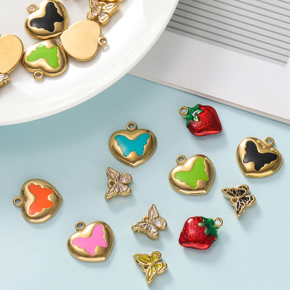 5pcs/pack Multicolor Stainless Steel 3 Styles Heart Butterfly Strawberry Pendants For DIY Necklace Jewelry Making Accessories
5pcs/pack Multicolor Stainless Steel 3 Styles Heart Butterfly Strawberry Pendants For DIY Necklace Jewelry Making Accessories