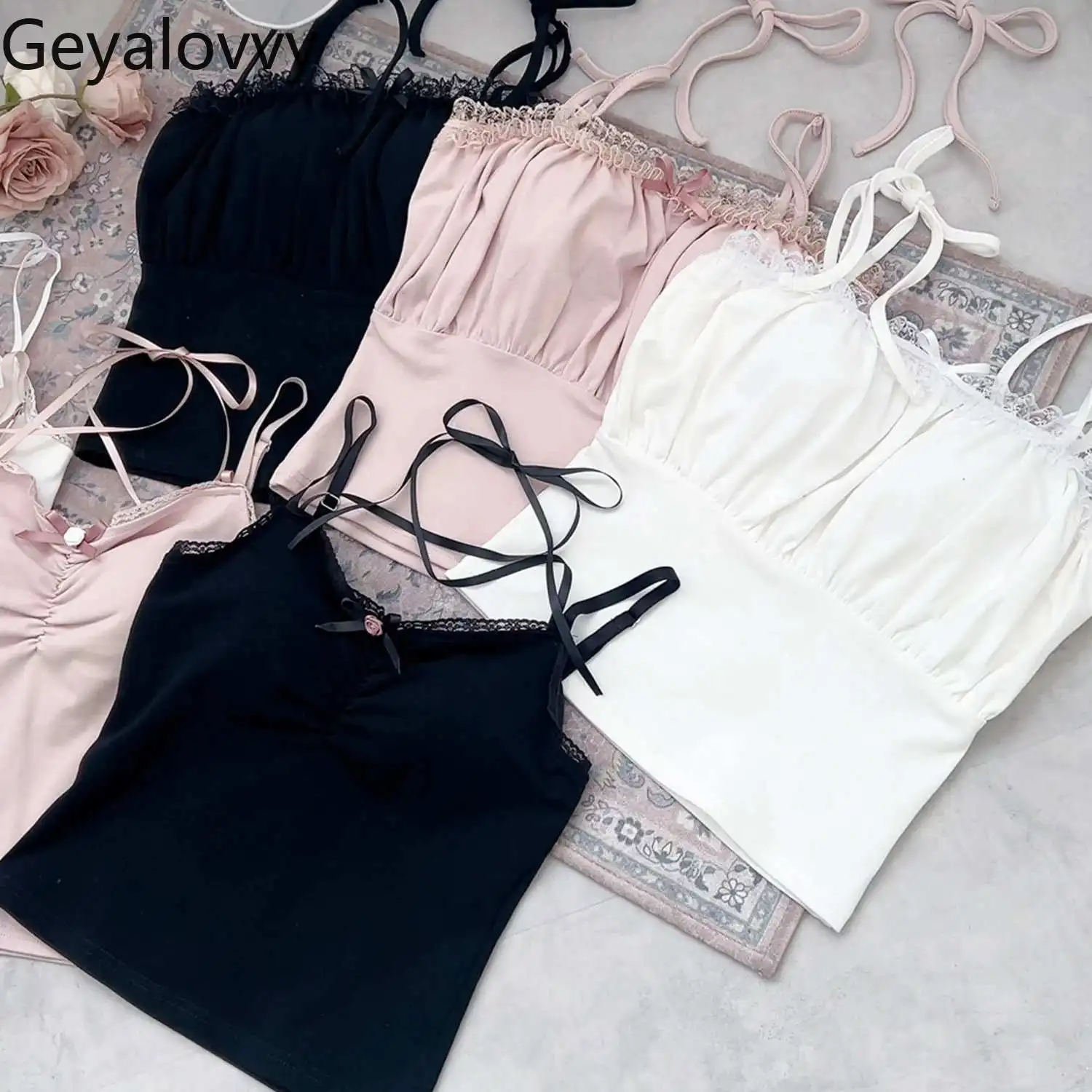 Summer New Versatile Solid Color Suspender Outerwear Crop Tops Cute Sweet Girls Lace-up Lace Edge Short Inner Base Vest
Summer New Versatile Solid Color Suspender Outerwear Crop Tops Cute Sweet Girls Lace-up Lace Edge Short Inner Base Vest