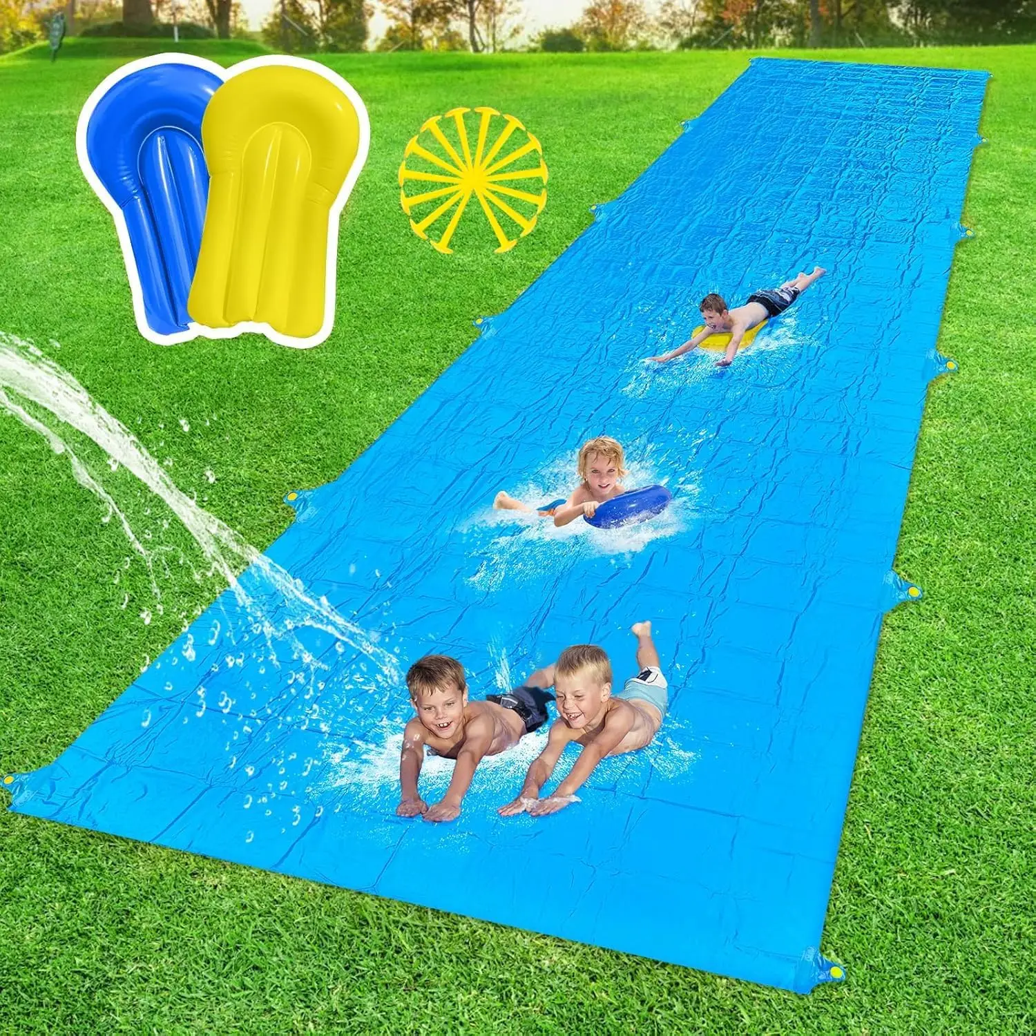 40FT Giant Slip Water Slide for Kids & Adults, Heavy Duty Backyard Outdoor Toy with 14 Stakes & 2 Bodyboards
40FT Giant Slip Water Slide for Kids & Adults, Heavy Duty Backyard Outdoor Toy with 14 Stakes & 2 Bodyboards