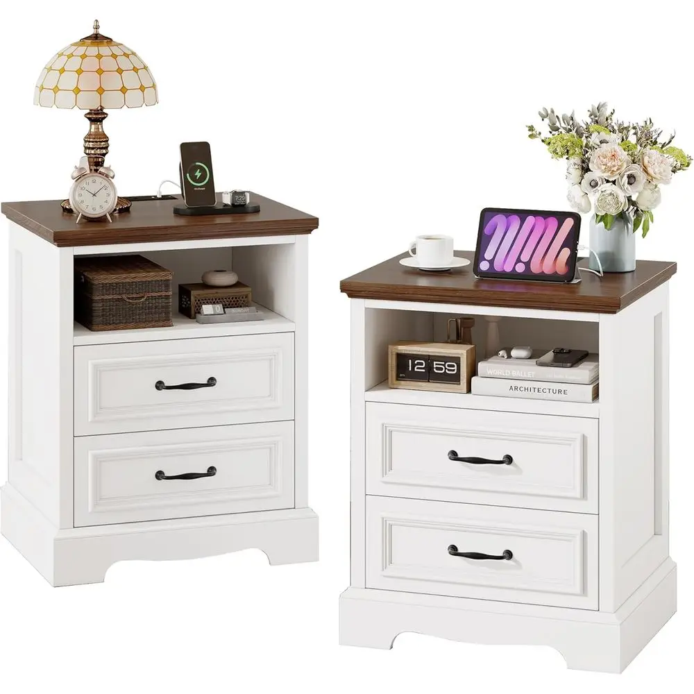 2-Piece Nightstand Set with Charging, Storage End Table, Wooden Side Table for Bedroom or Living Room (White/Brown)
2-Piece Nightstand Set with Charging, Storage End Table, Wooden Side Table for Bedroom or Living Room (White/Brown)