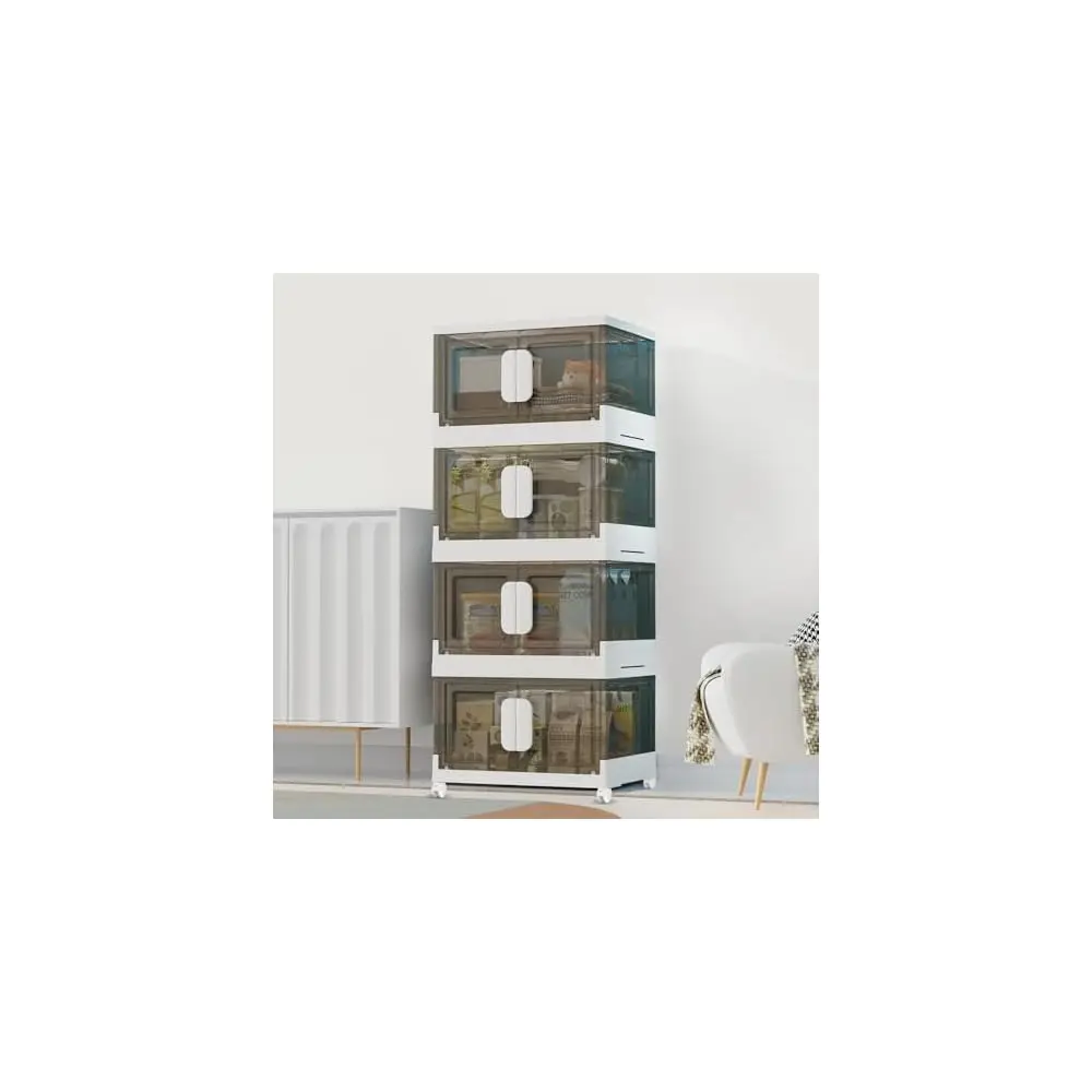 Stackable Storage Bins With Lids, 4-Pack(Xl) Collapsible Plastic Storage Containers With Wheels - Foldable Closet Organizers
Stackable Storage Bins With Lids, 4-Pack(Xl) Collapsible Plastic Storage Containers With Wheels - Foldable Closet Organizers