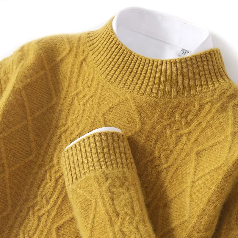 Fall/Winter New Wool Men's Semi-high Neck Jacquard Thick Knitted Bottom Sweater Loose Plus Cashmere Sweater
Fall/Winter New Wool Men's Semi-high Neck Jacquard Thick Knitted Bottom Sweater Loose Plus Cashmere Sweater