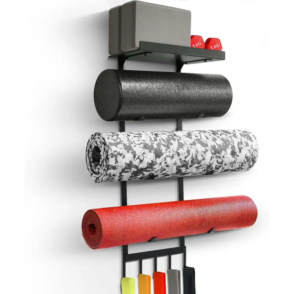 Yoga Mat Holder Wall Mount, Home Gym Storage Rack with Top Floating Shelf, 4-Tiers Holding Yoga Mat/ Blocks/ Rollers and Decorat
Yoga Mat Holder Wall Mount, Home Gym Storage Rack with Top Floating Shelf, 4-Tiers Holding Yoga Mat/ Blocks/ Rollers and Decorat