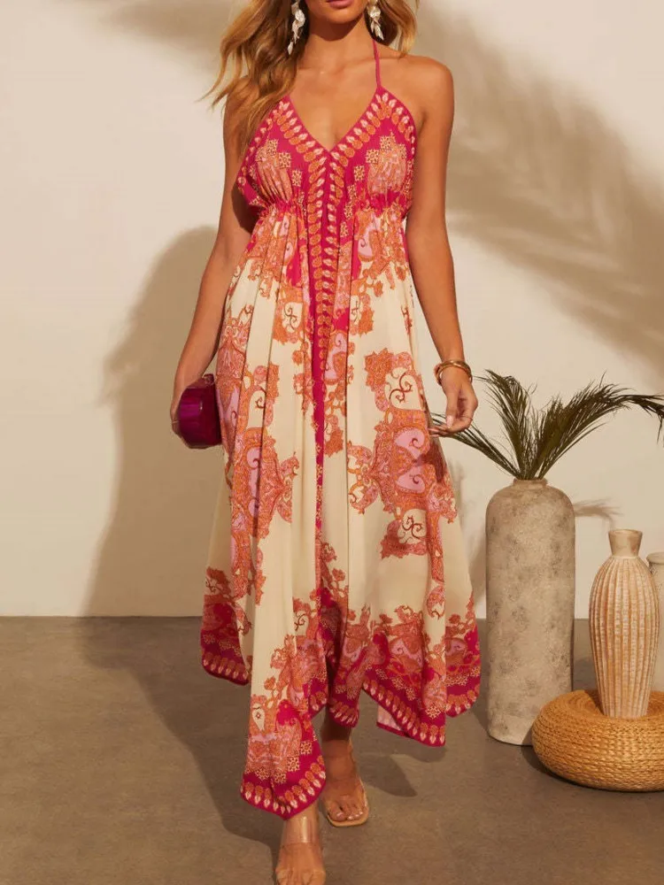 Spring Summer Temperament Elegant Casual Dress Women's Fashion Vacation Style Backless V-neck Suspender Printed Long Swing Dress
Spring Summer Temperament Elegant Casual Dress Women's Fashion Vacation Style Backless V-neck Suspender Printed Long Swing Dress