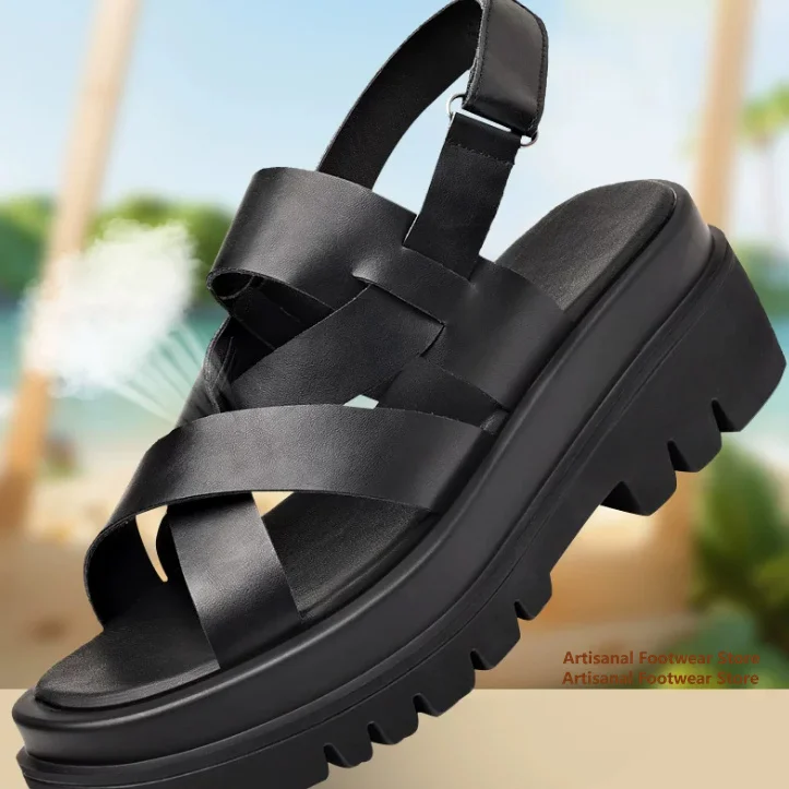 7cm Thick Soled Men's Sandals Inner Height Increasing Hollow Out Genuine Leather Summer Breathable Beach Sandals for Men
7cm Thick Soled Men's Sandals Inner Height Increasing Hollow Out Genuine Leather Summer Breathable Beach Sandals for Men