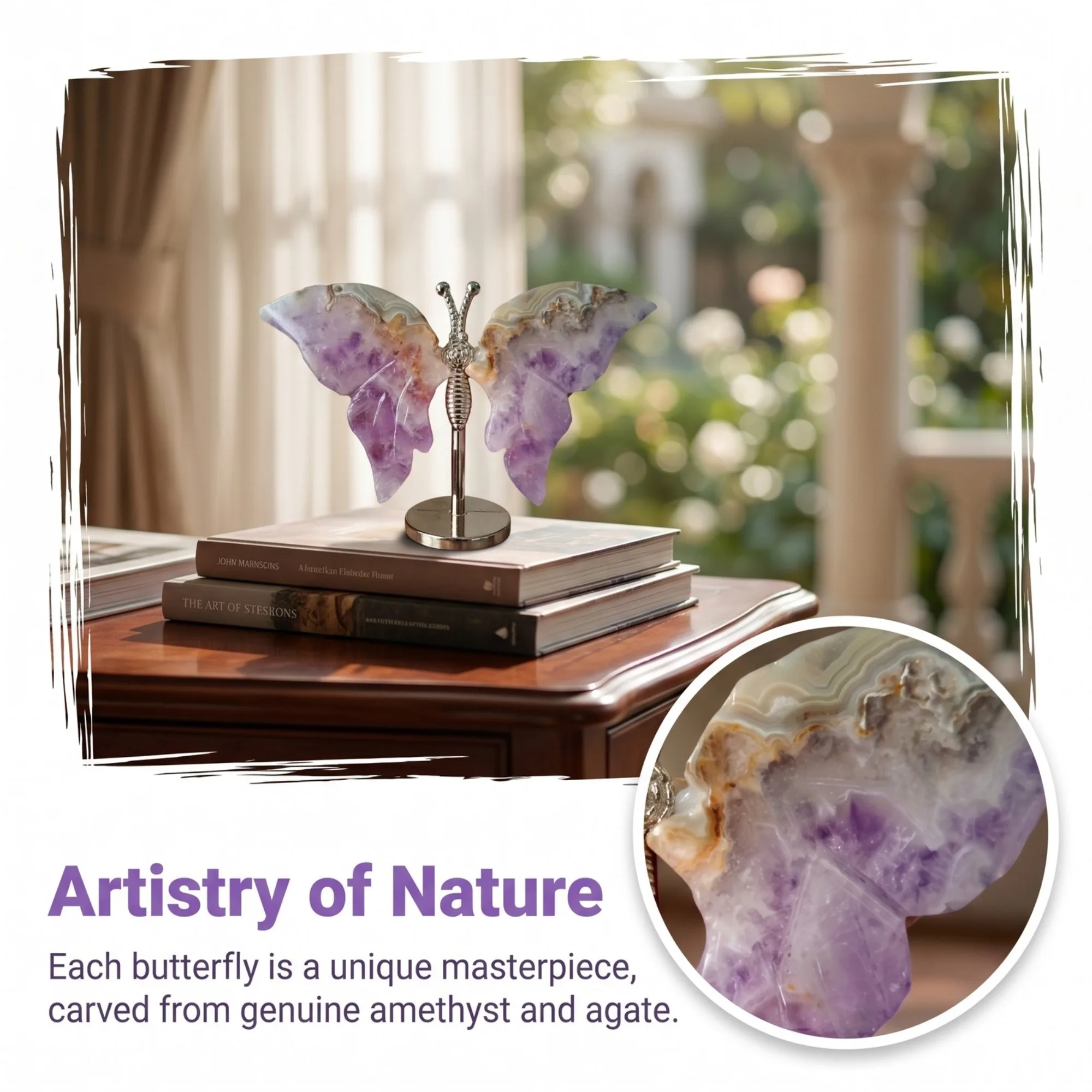 Natural Amethyst Agate Butterfly Crystal Carving with Base for Home Desktop Display Shelf Decor Stone Collection Holiday Gift
Natural Amethyst Agate Butterfly Crystal Carving with Base for Home Desktop Display Shelf Decor Stone Collection Holiday Gift