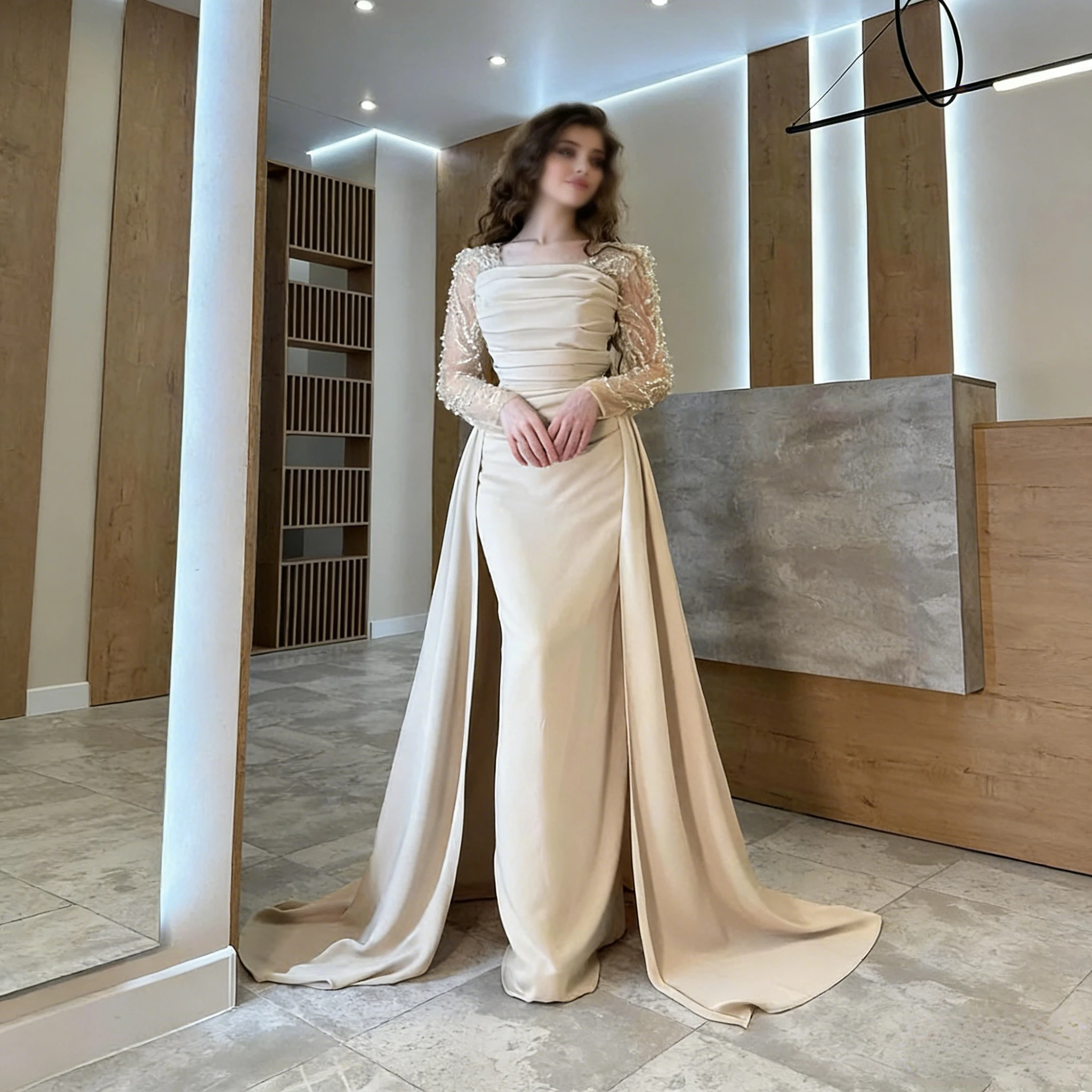 Вечерние платья цвета шампань с блестящими бусинами, платья-русалка для выпускного вечера, с длинными рукавами, длиной в пол, на заказ, для особых случаев
Вечерние платья цвета шампань с блестящими бусинами, платья-русалка для выпускного вечера, с длинными рукавами, длиной в пол, на заказ, для особых случаев