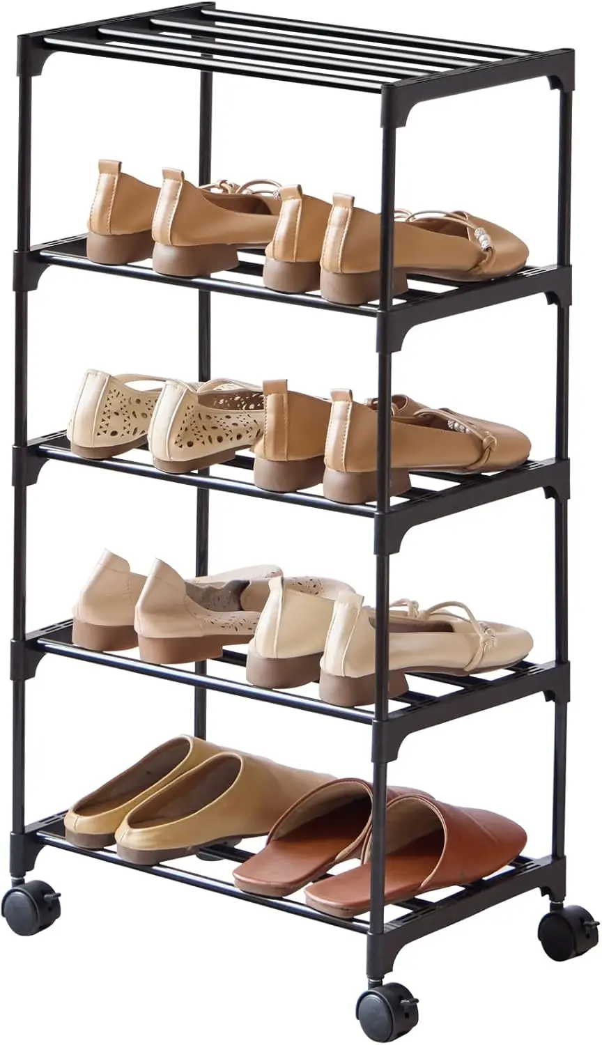 5-Tier Slide-Out Shoe Rack with Wheels, Anti-Rust Metal Storage for Entryway, Kitchen, Living Room & Office - Black
5-Tier Slide-Out Shoe Rack with Wheels, Anti-Rust Metal Storage for Entryway, Kitchen, Living Room & Office - Black