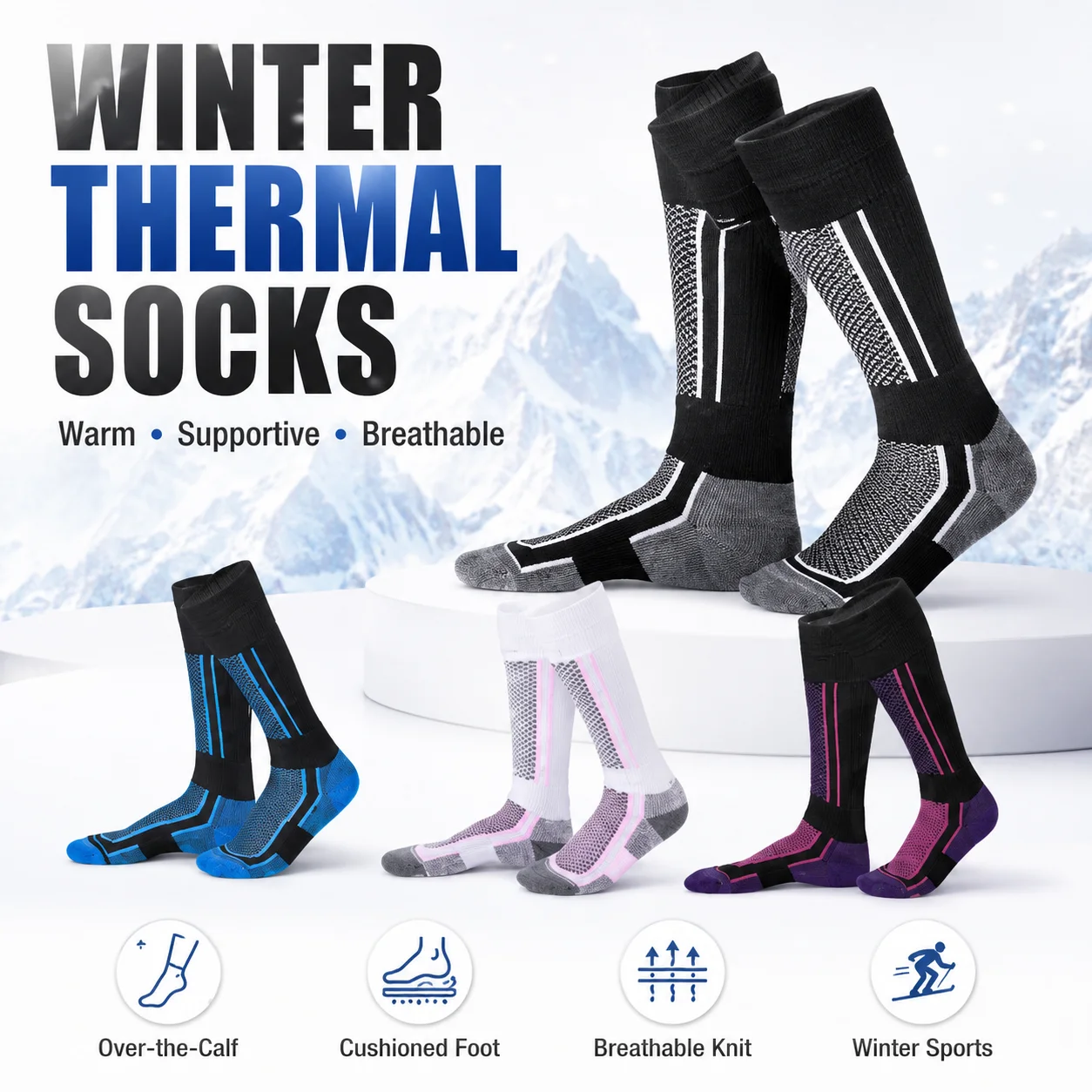 Winter Thermal Compression Ski Socks Over The Calf Warm Breathable Cushioned Sports Socks for Hiking Running Skiing Snowboarding
Winter Thermal Compression Ski Socks Over The Calf Warm Breathable Cushioned Sports Socks for Hiking Running Skiing Snowboarding