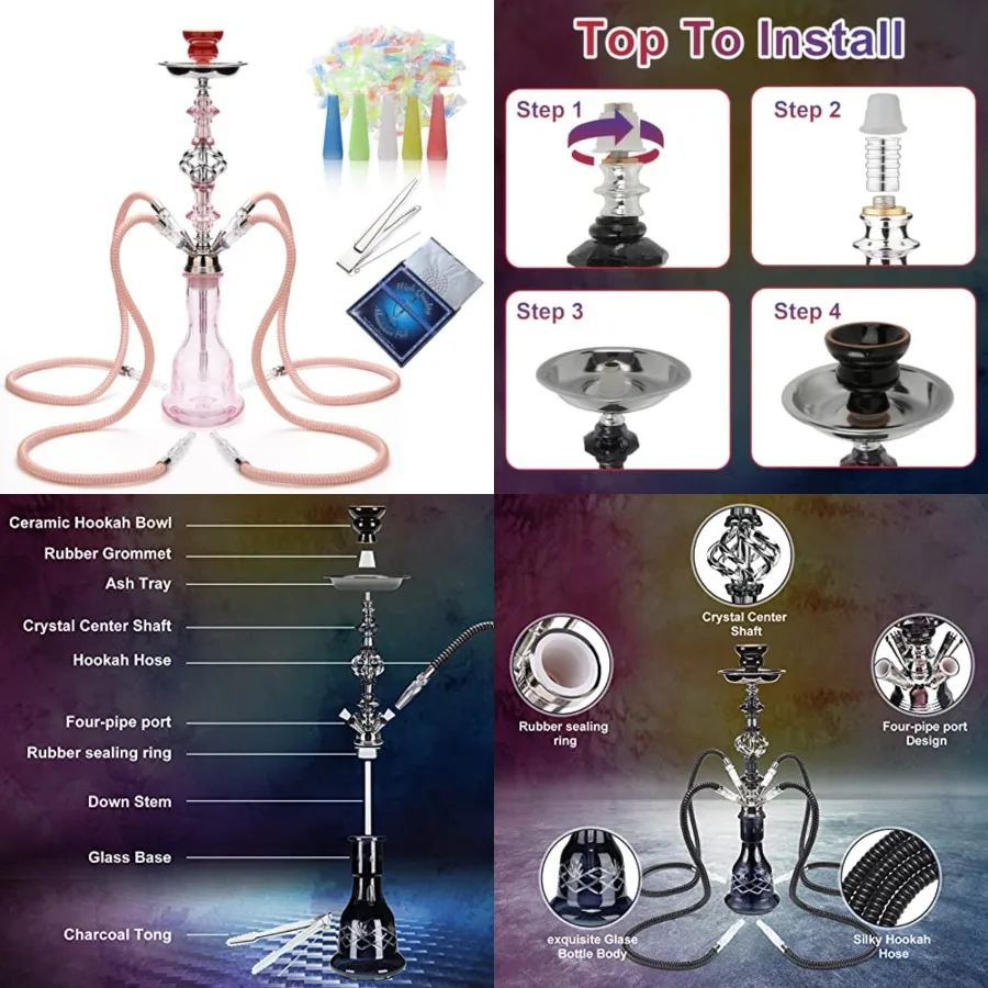 Hookah Set With Everything 4 Hose - 22 Premium Hookah Shisha set with Everything Glass Vase, Ceramic Bowl and Coal Tongs Ashtra
Hookah Set With Everything 4 Hose - 22 Premium Hookah Shisha set with Everything Glass Vase, Ceramic Bowl and Coal Tongs Ashtra