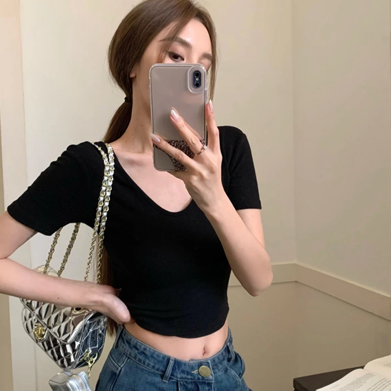 U-Neck Sheath Top Pure Desire Short Sleeve Stretch Casual Summer T-shirt For Women
U-Neck Sheath Top Pure Desire Short Sleeve Stretch Casual Summer T-shirt For Women