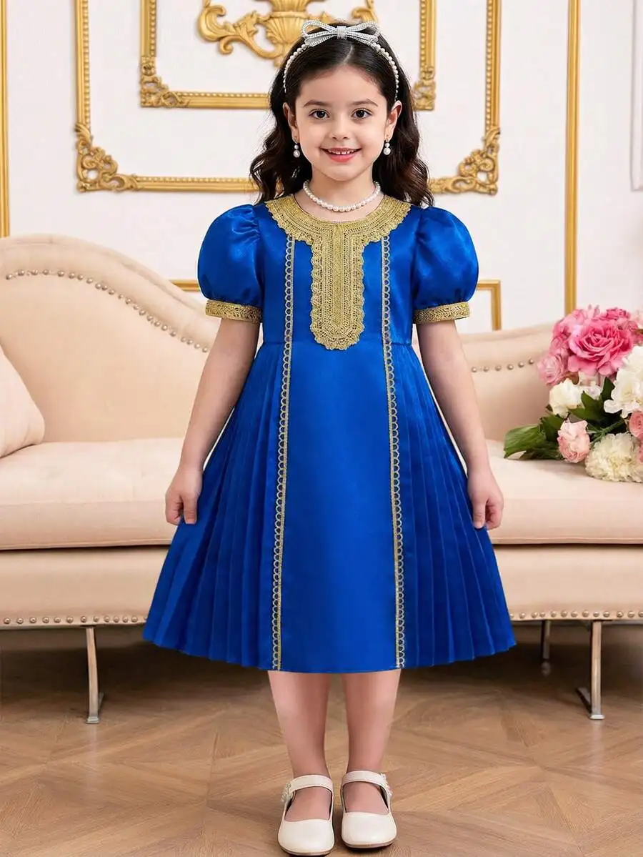 Royal Blue Satin Evening Dress With Floral Lace Trim Puff Sleeve
Royal Blue Satin Evening Dress With Floral Lace Trim Puff Sleeve
