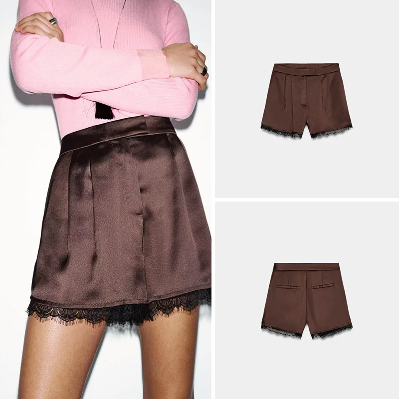 Ele Floral Lace Satin ort Pants Women's Casual Mid-Waist Spring New Arrival Straight Leg ort orts Sli
Ele Floral Lace Satin ort Pants Women's Casual Mid-Waist Spring New Arrival Straight Leg ort orts Sli