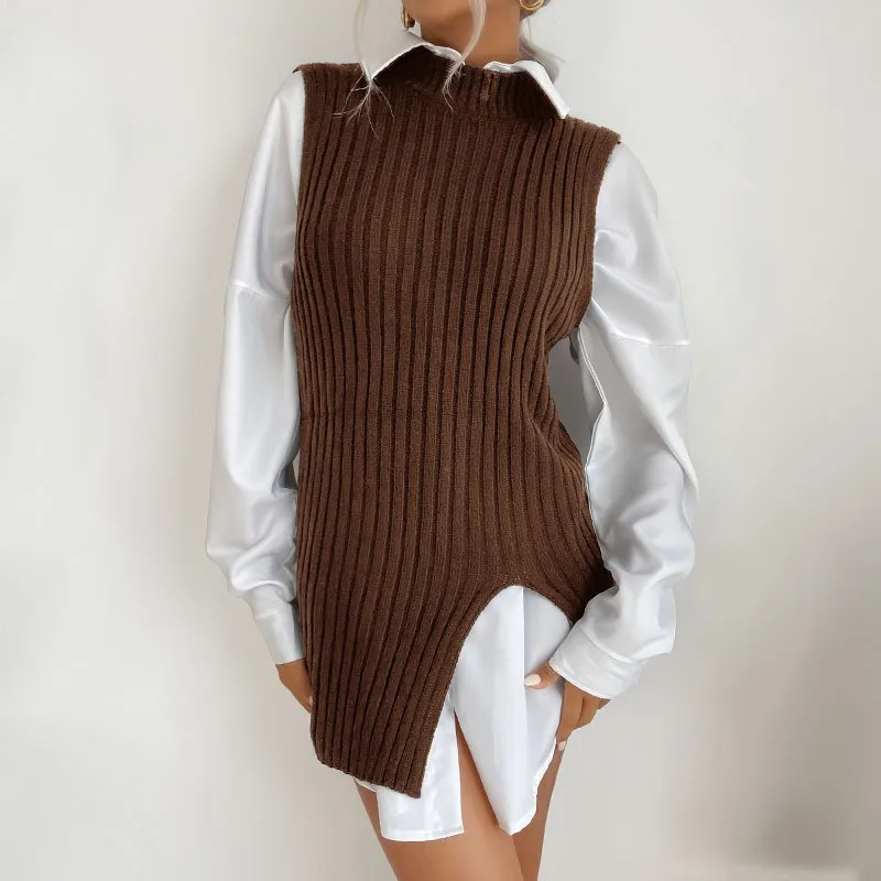 Korean Style Casual Autumn And Winter Women's Split Solid Color Medium Long Vest Sweater Semi High Neck Knitted Pullover Sweater
Korean Style Casual Autumn And Winter Women's Split Solid Color Medium Long Vest Sweater Semi High Neck Knitted Pullover Sweater