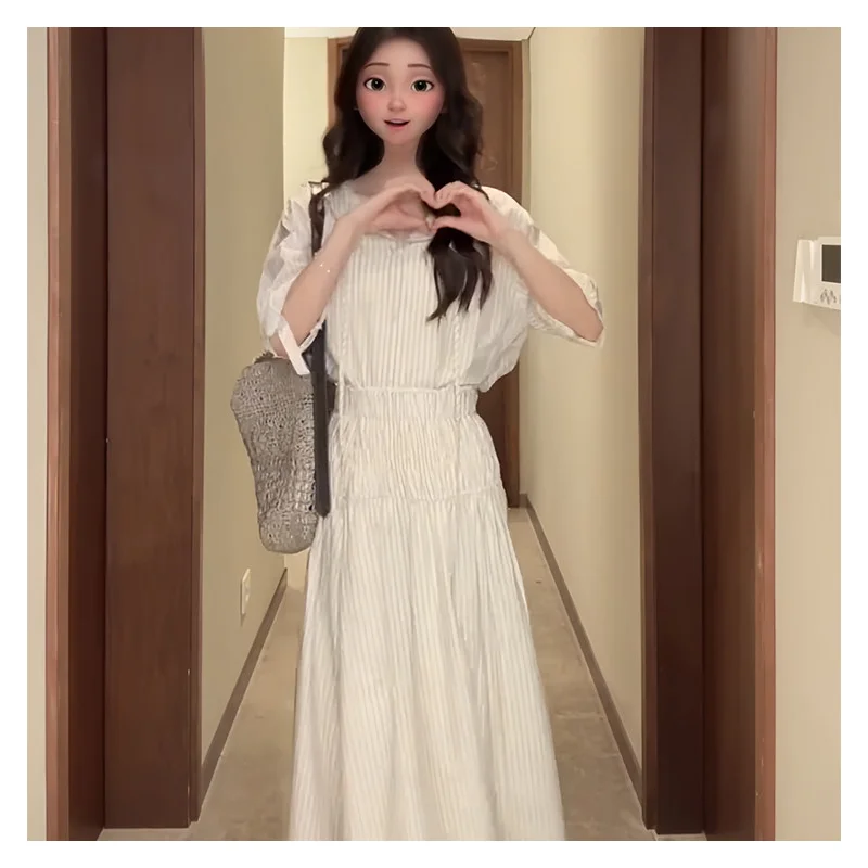 Summer Fashion Retro Striped Shirt And High Waist Long Skirt Set Women's Turn-down Collar Breathable Casual Style Two-piece Suit
Summer Fashion Retro Striped Shirt And High Waist Long Skirt Set Women's Turn-down Collar Breathable Casual Style Two-piece Suit