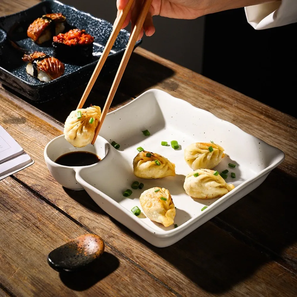 Creative Retro Dumpling Plate Japanese-style Square Ceramic Small Dish Exquisite with Dip Sauce Grid Sashimi Dish Restaurant
Creative Retro Dumpling Plate Japanese-style Square Ceramic Small Dish Exquisite with Dip Sauce Grid Sashimi Dish Restaurant