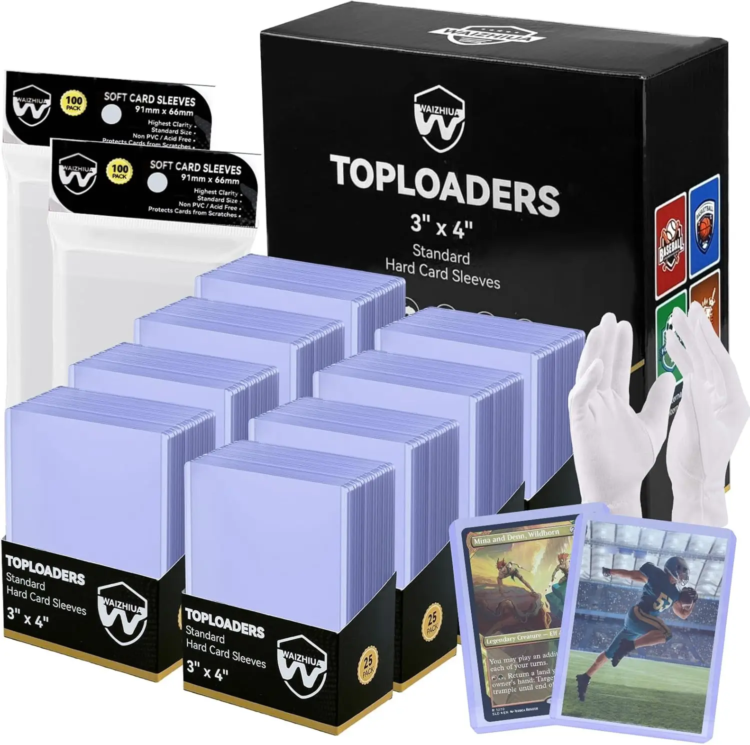 Card Sleeves Top Loaders for Cards, 3x4 Premium Hard Plastic Protectors with 200 Soft Sleeves and Gloves
Card Sleeves Top Loaders for Cards, 3x4 Premium Hard Plastic Protectors with 200 Soft Sleeves and Gloves