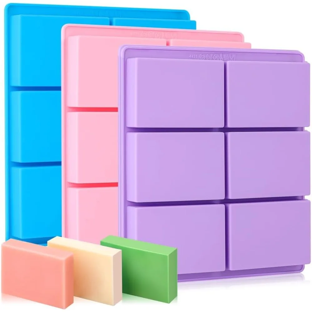 6-Cavity Silicone Mold for Handmade Soap Rectangular Bar DIY Craft Making Reusable Flexible Soap Mold Set of 3 Multi-Colored Trays Perfect for Creating Homemade Soaps Jelly Candles Chocolate Gummy Treats Ice Cube Baking
6-Cavity Silicone Mold for Handmade Soap Rectangular Bar DIY Craft Making Reusable Flexible Soap Mold Set of 3 Multi-Colored Trays Perfect for Creating Homemade Soaps Jelly Candles Chocolate Gummy Treats Ice Cube Baking