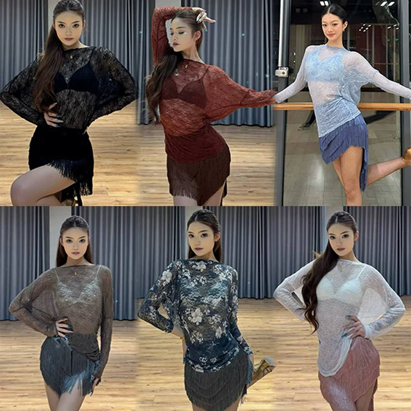 Sexy Latin Dance Clothing Women Long Sleeves Lace Tops Tassle Skirt Rumba Cha Cha Dance Performance Wear Practice Dress DNV23856
Sexy Latin Dance Clothing Women Long Sleeves Lace Tops Tassle Skirt Rumba Cha Cha Dance Performance Wear Practice Dress DNV23856